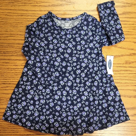 NWT Navy Blue Floral Long Sleeve Dress Size 18-24 Months Old Navy